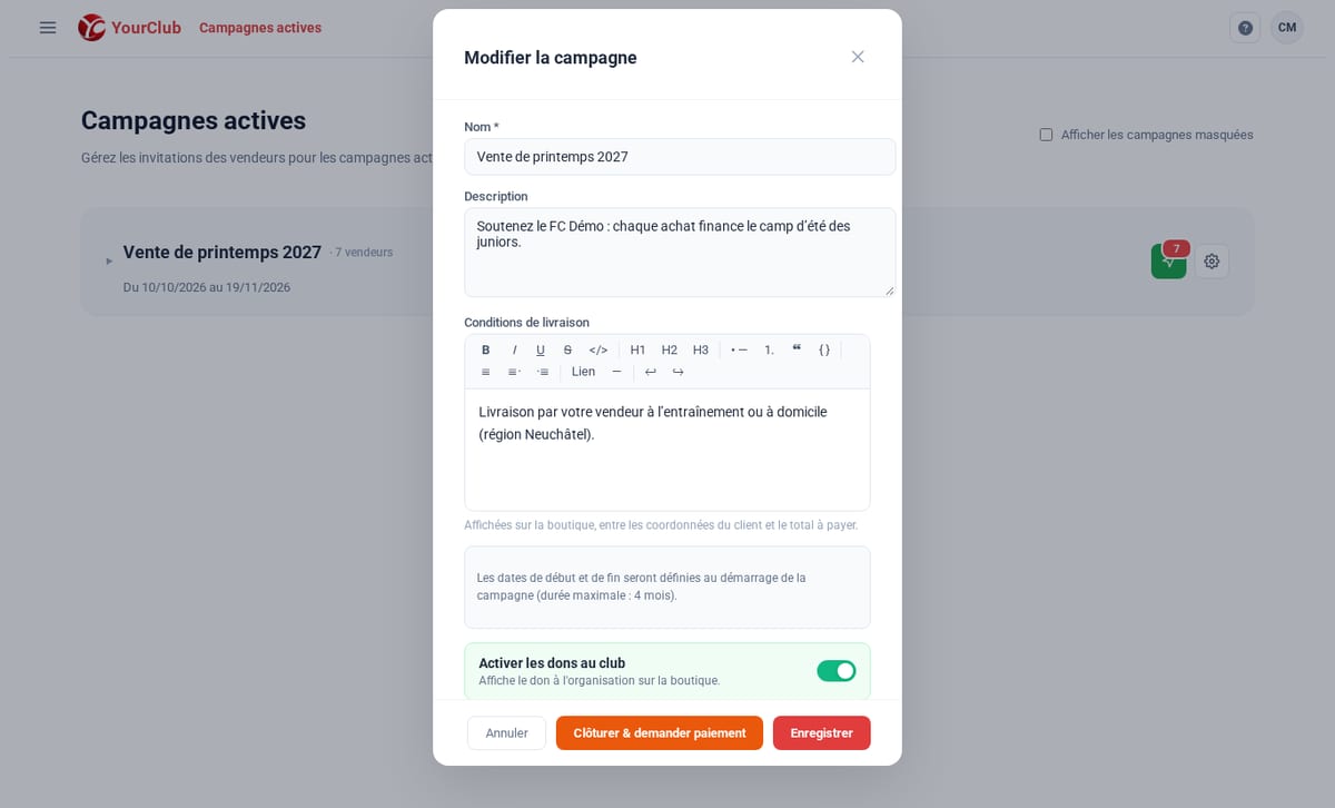 Clôturer une campagne