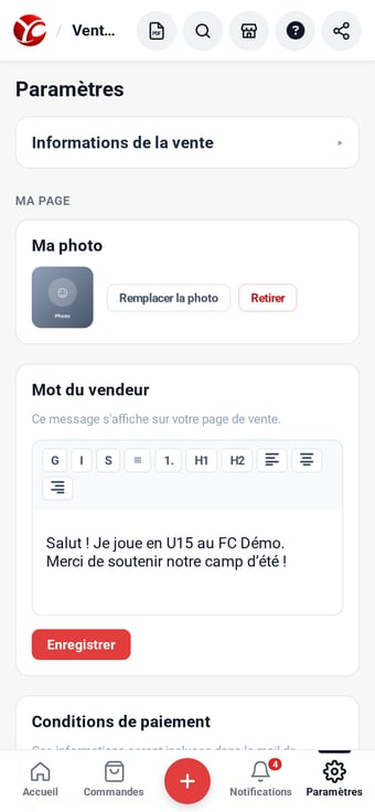Ma page de vente